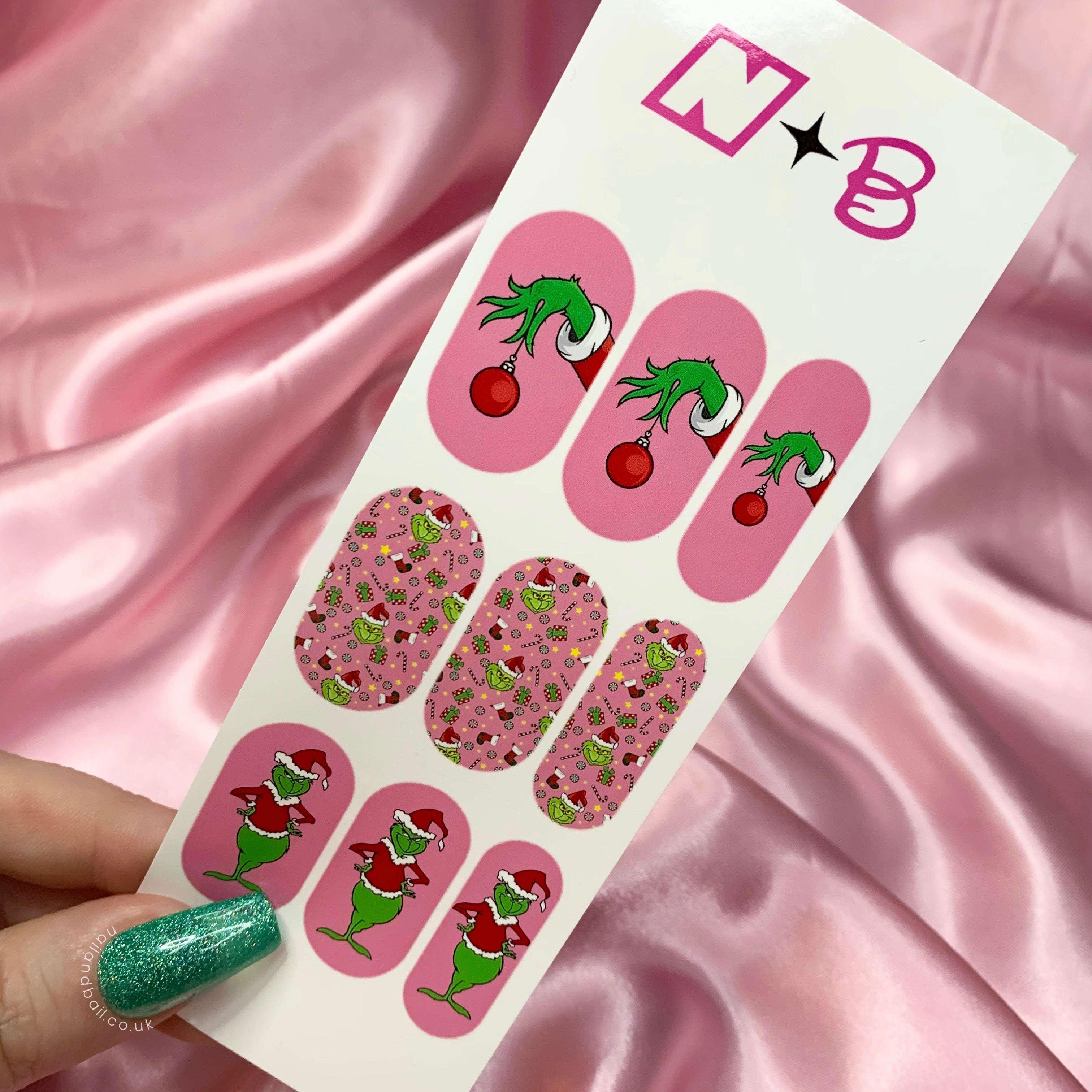 Th e grinch pink Christmas nail decals